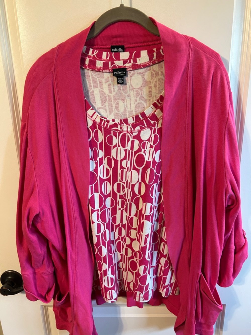 Rafaella Fuchsia Printed Scoop Neck Top with Matching Cardigan